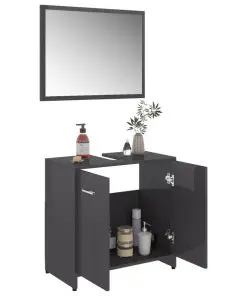 vidaXL Bathroom Furniture Set High Gloss Grey Chipboard