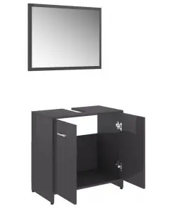 vidaXL Bathroom Furniture Set High Gloss Grey Chipboard