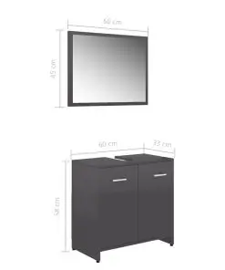vidaXL Bathroom Furniture Set High Gloss Grey Chipboard