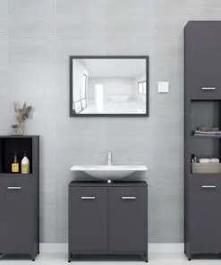 vidaXL Bathroom Furniture Set High Gloss Grey Chipboard