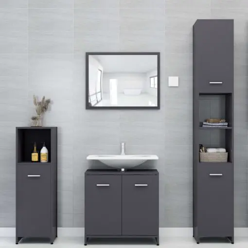 vidaXL Bathroom Furniture Set High Gloss Grey Chipboard