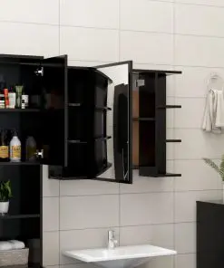 vidaXL Bathroom Mirror Cabinet Black 80×20.5×64 cm Chipboard