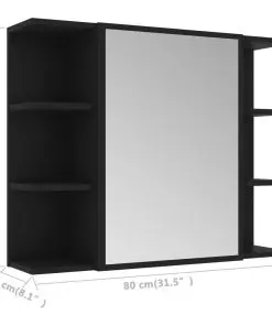 vidaXL Bathroom Mirror Cabinet Black 80×20.5×64 cm Chipboard