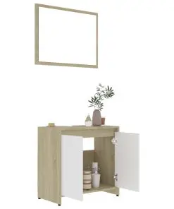 vidaXL Bathroom Furniture Set White and Sonoma Oak Chipboard