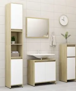 vidaXL Bathroom Furniture Set White and Sonoma Oak Chipboard
