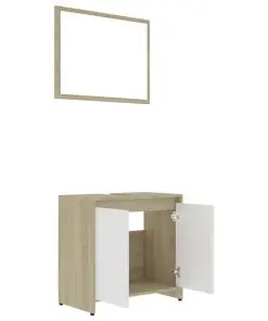 vidaXL Bathroom Furniture Set White and Sonoma Oak Chipboard