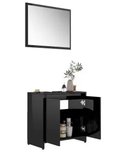 vidaXL Bathroom Furniture Set High Gloss Black Chipboard
