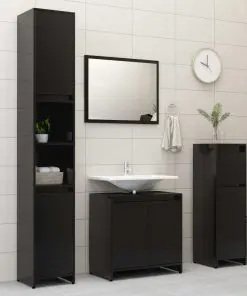 vidaXL Bathroom Furniture Set High Gloss Black Chipboard