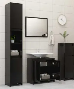 vidaXL Bathroom Furniture Set High Gloss Black Chipboard