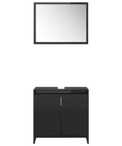 vidaXL Bathroom Furniture Set High Gloss Black Chipboard