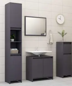 vidaXL Bathroom Furniture Set High Gloss Grey Chipboard