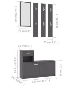vidaXL Hallway Unit Grey 100x25x76.5 cm Chipboard