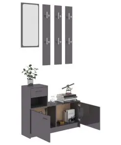 vidaXL Hallway Unit High Gloss Grey 100x25x76.5 cm Chipboard