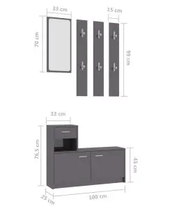 vidaXL Hallway Unit High Gloss Grey 100x25x76.5 cm Chipboard