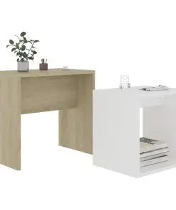 vidaXL Coffee Table Set White and Sonoma Oak 48x30x45 cm Chipboard