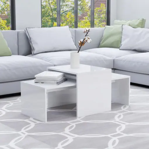 vidaXL Coffee Table Set High Gloss White 100x48x40 cm Chipboard