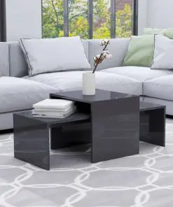 vidaXL Coffee Table Set High Gloss Grey 100x48x40 cm Chipboard