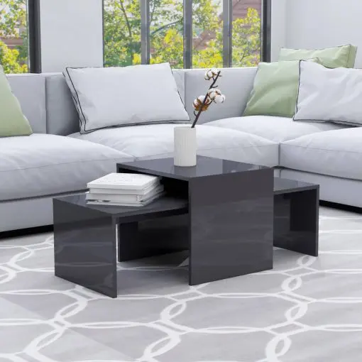 vidaXL Coffee Table Set High Gloss Grey 100x48x40 cm Chipboard