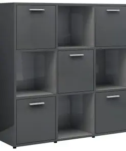 vidaXL Book Cabinet High Gloss Grey 90x30x90 cm Chipboard