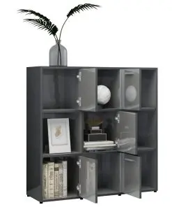 vidaXL Book Cabinet High Gloss Grey 90x30x90 cm Chipboard