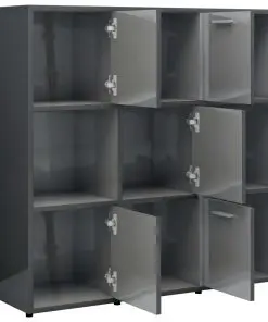 vidaXL Book Cabinet High Gloss Grey 90x30x90 cm Chipboard