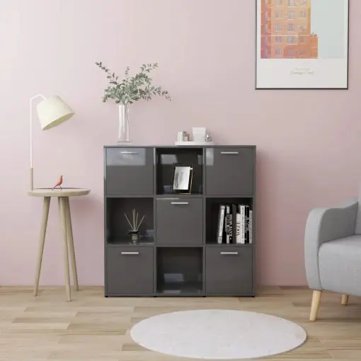 vidaXL Book Cabinet High Gloss Grey 90x30x90 cm Chipboard