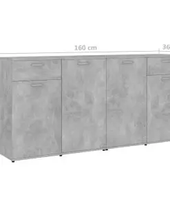 vidaXL Sideboard Concerte Grey 160x36x75 cm Chipboard
