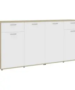 vidaXL Sideboard White and Sonoma Oak 160x36x75 cm Chipboard