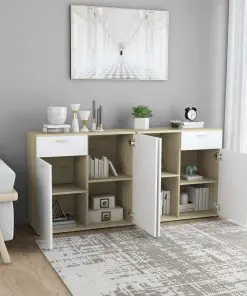 vidaXL Sideboard White and Sonoma Oak 160x36x75 cm Chipboard