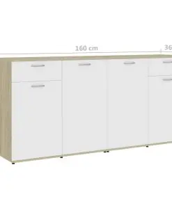 vidaXL Sideboard White and Sonoma Oak 160x36x75 cm Chipboard