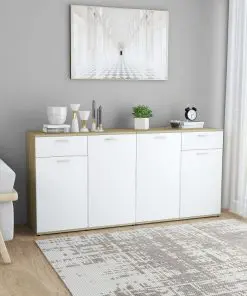 vidaXL Sideboard White and Sonoma Oak 160x36x75 cm Chipboard