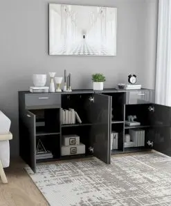 vidaXL Sideboard High Gloss Grey 160x36x75 cm Chipboard