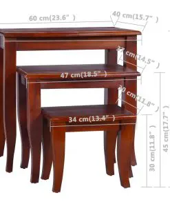 vidaXL Side Tables 3 pcs Classical Brown Solid Mahogany Wood