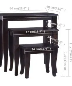 vidaXL Side Tables 3 pcs Light Black Coffee Solid Mahogany Wood