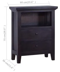 vidaXL Bedside Cabinet Black 60x30x75 cm Solid Mahogany Wood