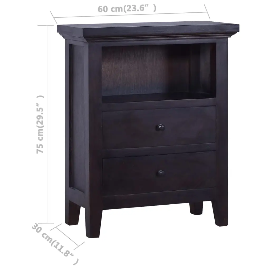 vidaXL Bedside Cabinet Black 60x30x75 cm Solid Mahogany Wood