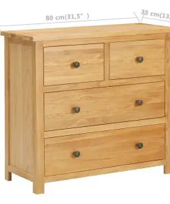 vidaXL Chest of Drawers 80x35x75 cm Solid Oak Wood