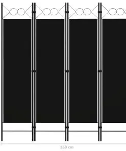 vidaXL 4-Panel Room Divider Black 160×180 cm