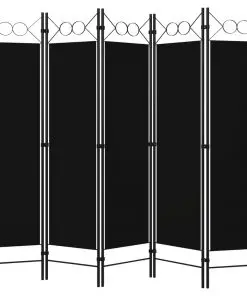 vidaXL 5-Panel Room Divider Black 200×180 cm