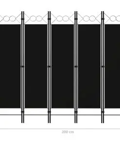 vidaXL 5-Panel Room Divider Black 200×180 cm