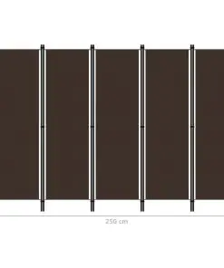 vidaXL 5-Panel Room Divider Brown 250×180 cm