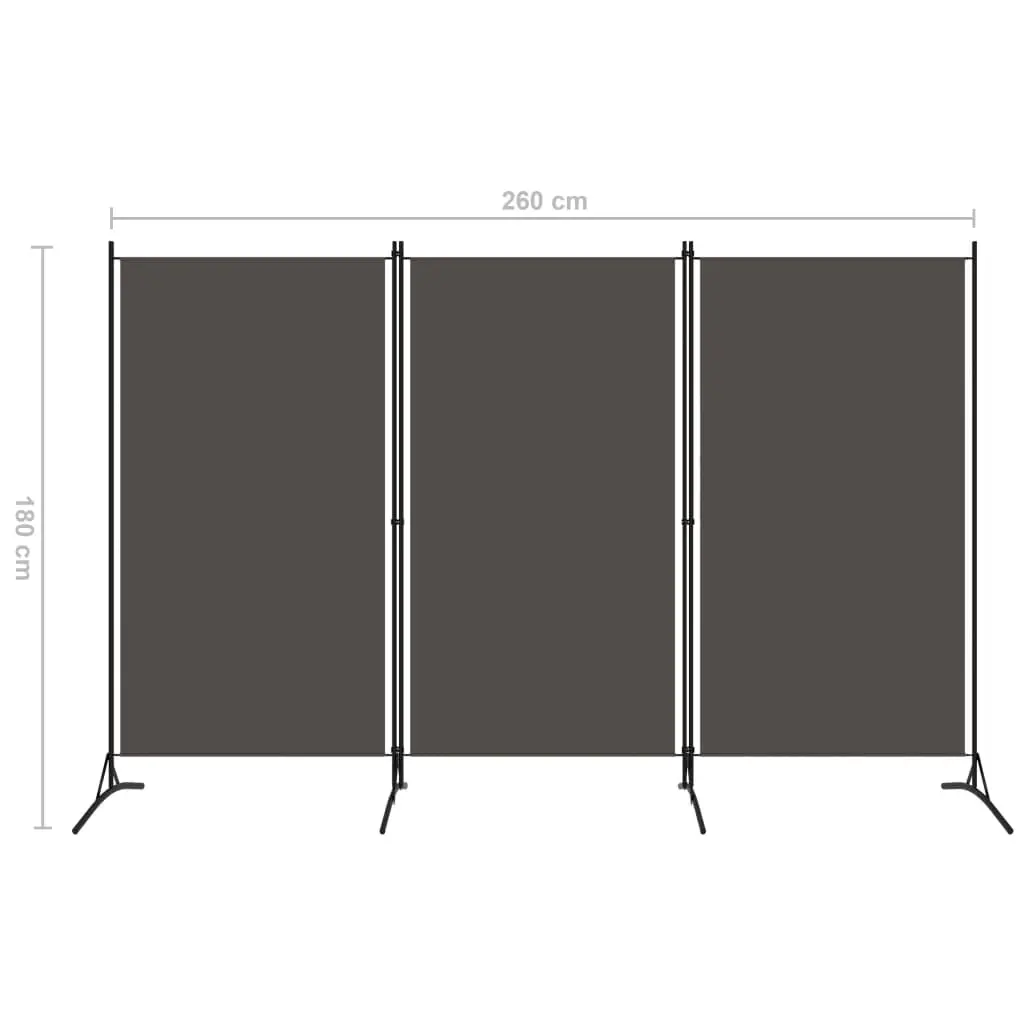 vidaXL 3-Panel Room Divider Anthracite 260×180 cm