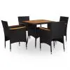 vidaXL 5 Piece Garden Dining Set Poly Rattan and Acacia Wood Black