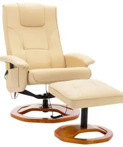 vidaXL Massage Chair with Footstool Cream Faux Leather