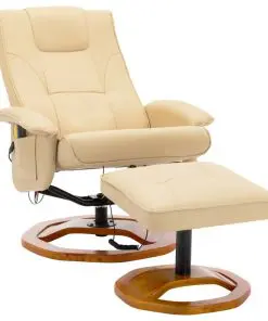 vidaXL Massage Chair with Footstool Cream Faux Leather