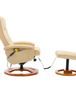 vidaXL Massage Chair with Footstool Cream Faux Leather