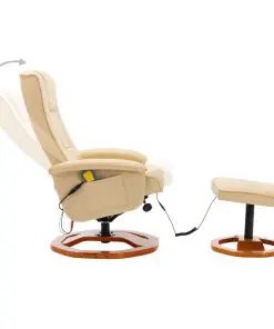vidaXL Massage Chair with Footstool Cream Faux Leather