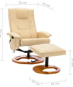 vidaXL Massage Chair with Footstool Cream Faux Leather