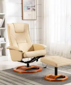 vidaXL Massage Chair with Footstool Cream Faux Leather