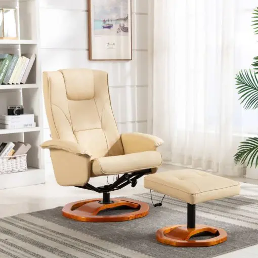 vidaXL Massage Chair with Footstool Cream Faux Leather